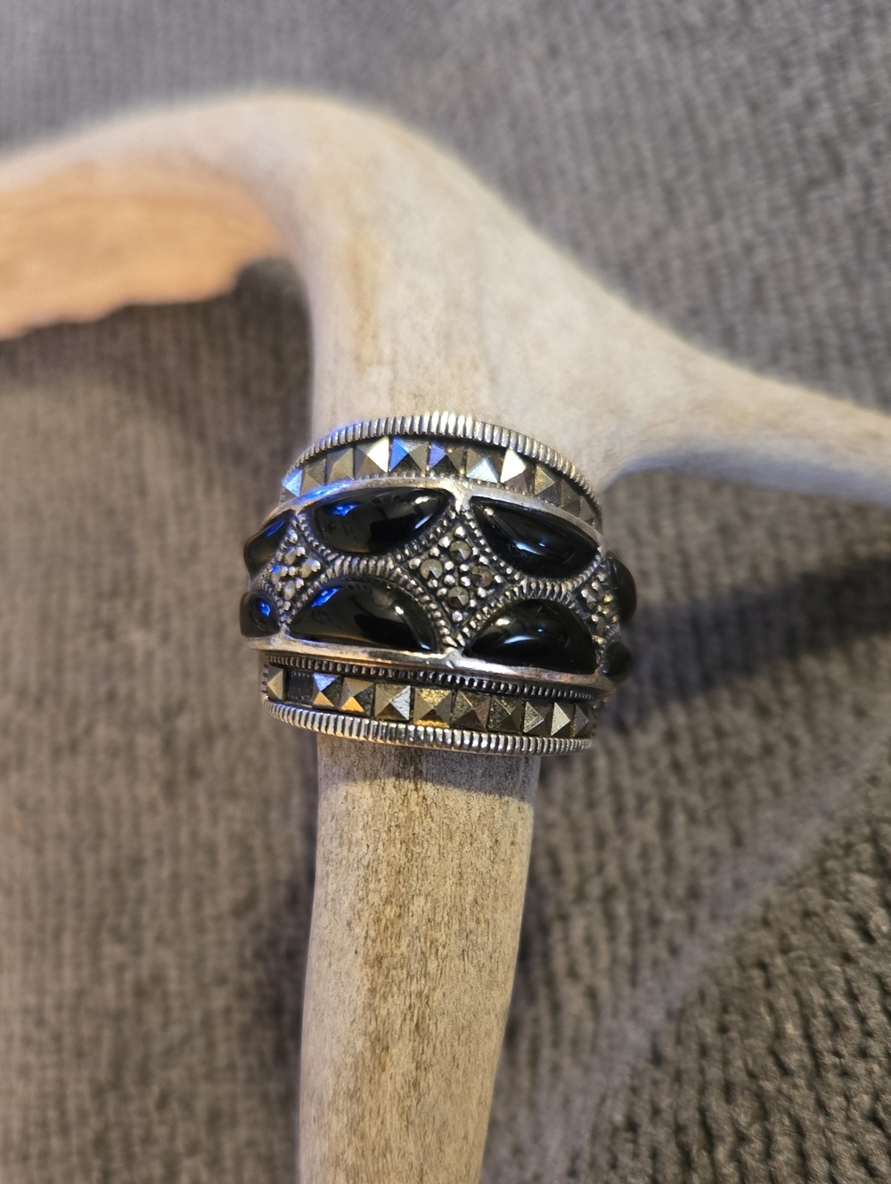 Sterling Silver Black and Silver Wide Statement Ring